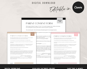 Parent Consent Form | Esthetician Consent Forms | Digital Download | Esthetician Canva Templates