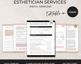 Mini Esthetician Service Bundle | Esthetician Canva Templates | Digital Download | Esthetician consent forms