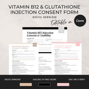 Formulaire de consentement de l'infirmière esthétique | Vitamine B12 injectable | Injection de glutathion | Modèles d'infirmière autorisée | Marketing d'entreprise de beauté