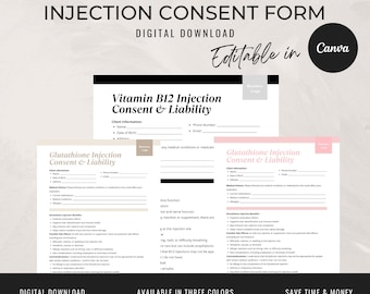 Aesthetic Nurse Consent Form | Vitamin B12 Injection | Glutathione Injection | RN Templates | Beauty Business Marketing