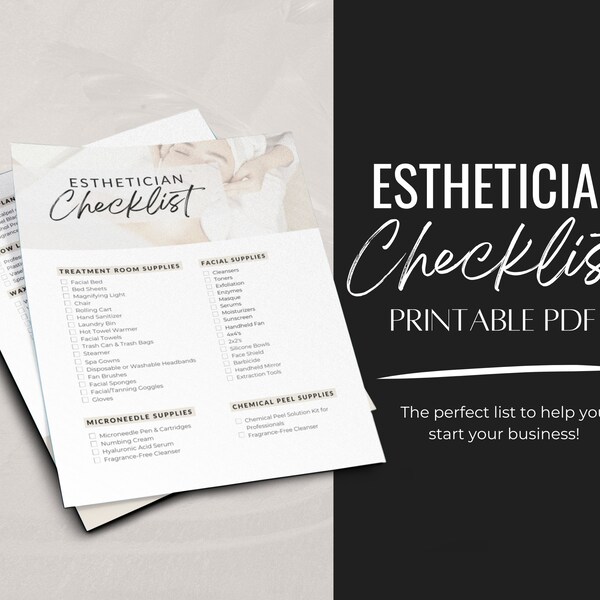 Esthetician Checklist Printable PDF | Esthetician Supply List | Printable Download