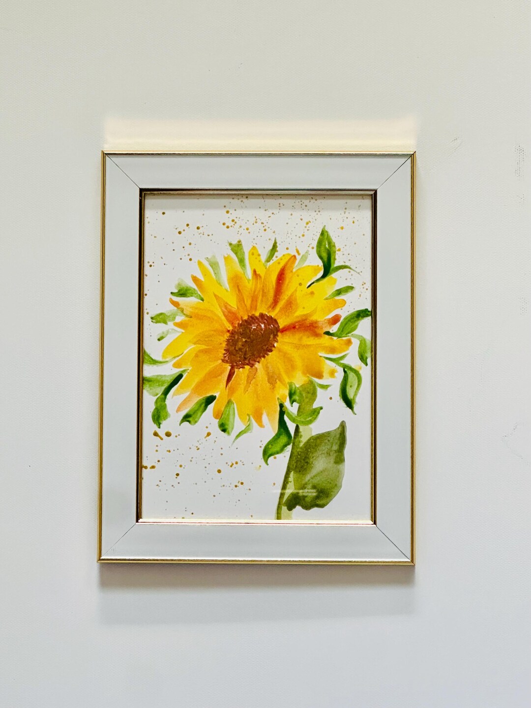 期間限定★値下げ★抽象的な花の絵画 ゴールドフレーム　水彩画 花の抽象的なブルーゴールドの絵画 | 青と金の花の壁アート | 薄さ2