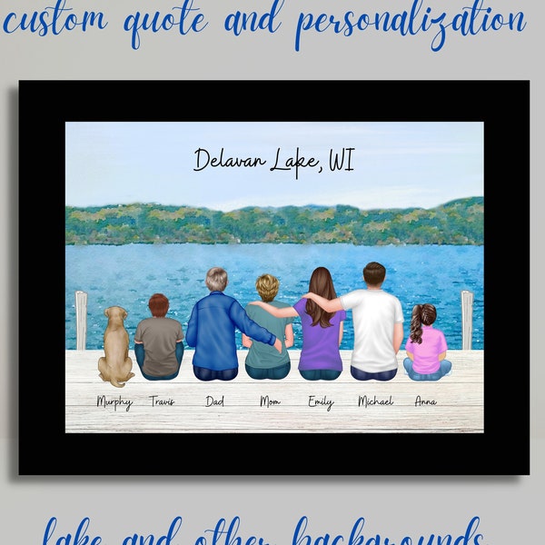 Custom Mothers Day Gift From Family, Custom Lake House Sign Decor, Creative Personalized Gifts, Family Portrait Illustration For Mothers Day