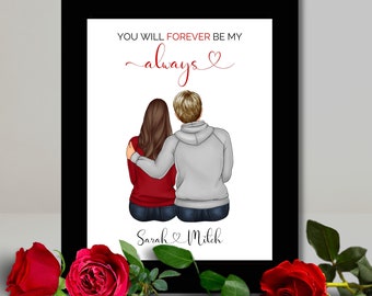 Custom Valentines Gifts for Him, Custom Couple Portrait, Personalized Gifts for Her, Valentines Day Gifts, Digital Prints, Digital Download