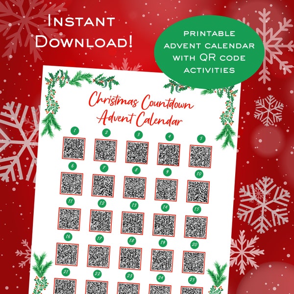 Printable Advent Calendar for Teens, Kids, Families, Christmas Countdown Activities, QR Code Advent Calendar Printable, Fun Advent Calendar