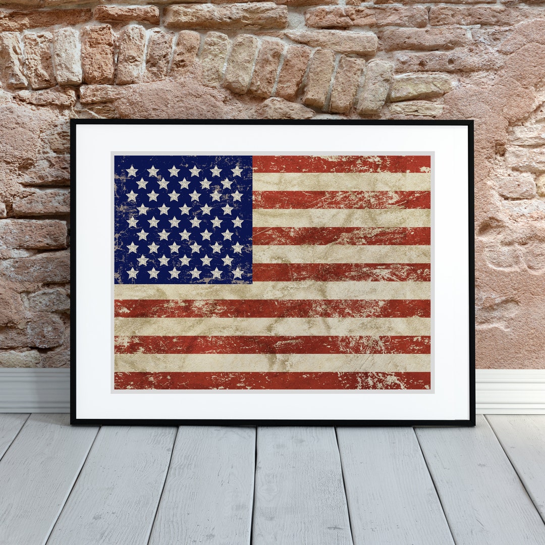 Vintage American Flag Printable, Rustic 4th of July US Flag Art ...