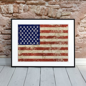 Vintage American Flag Printable, Rustic 4th of July US Flag Art, Distressed Flag, Fourth of July Print, Patriotic United States Flag Digital