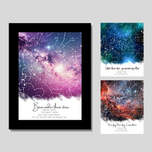 Cadeau personnalisé fête des mères pour une nouvelle maman, carte des étoiles par date, cadeaux créatifs personnalisés pour bébé, cadeau le jour de la naissance