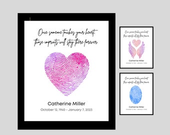 Personalized Fingerprint Keepsake Memorial, Custom Memorial Gift for Loss of Father, Sympathy Gift for Loss of Mother, Thumbprint Heart Art