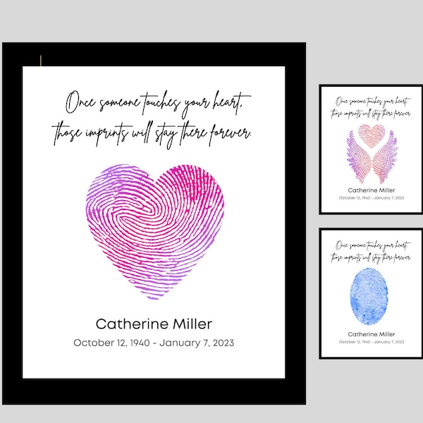 Personalized Fingerprint Keepsake Memorial, Custom Memorial Gift for Loss of Father, Sympathy Gift for Loss of Mother, Thumbprint Heart Art