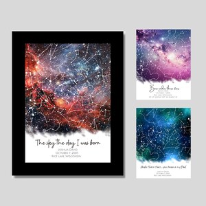 Benutzerdefinierte Weihnachtsgeschenk für Neugeborene, Sternenkarte Wandkunst, einzigartige personalisierte Geschenke für Papa Mama vom Baby, Tag, an dem du Geschenk für neuen Vater geboren wurdest