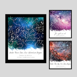La nuit où nous nous sommes rencontrés, carte du ciel personnalisée, cadeaux de Noël pour lui, carte premier rendez-vous, carte du ciel par date, carte du ciel personnalisée, cadeaux de Noël pour elle