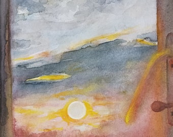 Bright Summer Sunset Watercolour Painting