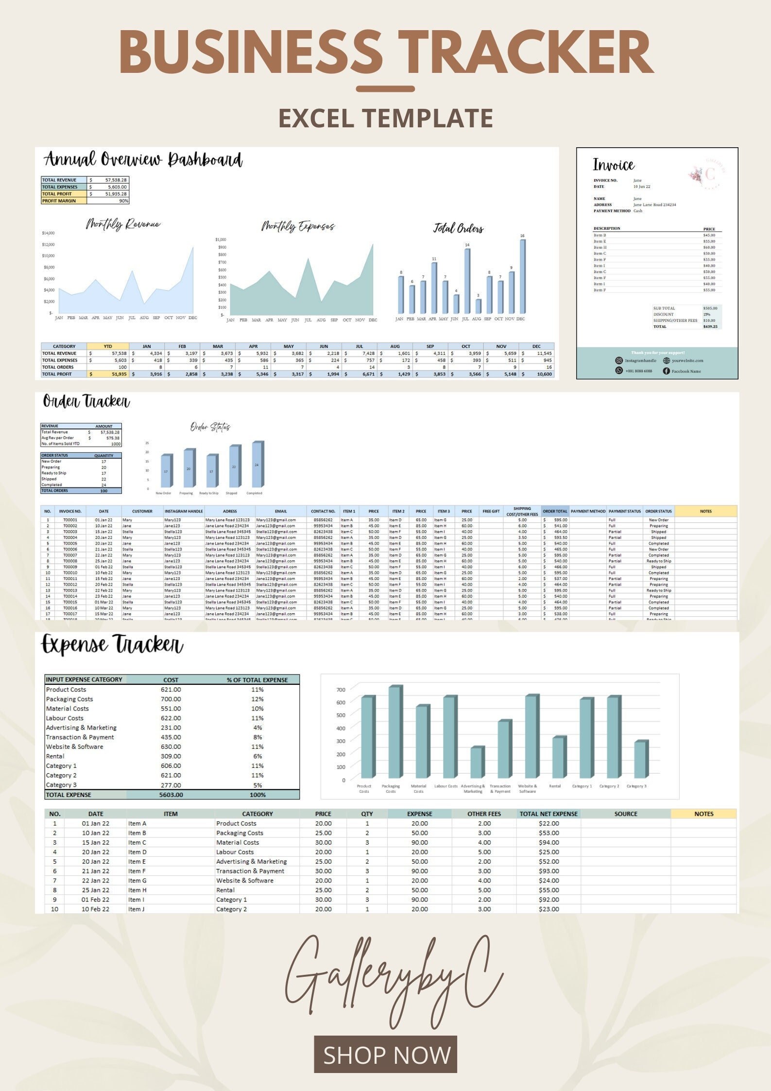 Business Tracker | Invoice Template | Bookkeeping Small Business ...