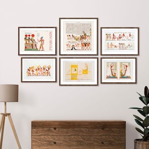 Set of 6 Egypt posters, Egyptian art, Egyptian print Ancient Egyptian tableau art, ancient wall set, Egyptian decor, vintage living room art
