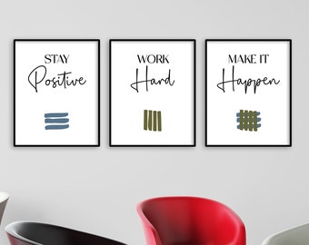 Office decor wall art, Set of 3 prints, Inspirational success artwork, Office prints, Home office decor, Motivational leadership quotes