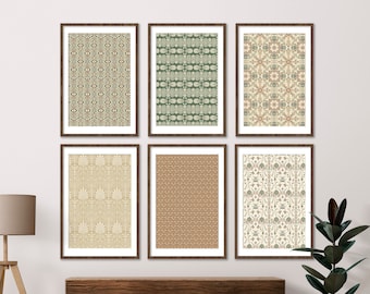 Colorido arte floral indio, Conjunto de 6, Decoración de sala de estar, Conjunto de pared de galería, Pintura india, Arte de pared Boho imprimible, Arte de pared sobre la cama