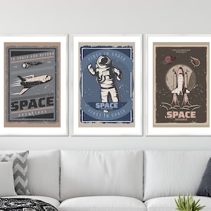 Set of 3 Space prints, Space wall art, NASA wall art Teenager bedroom print, space decor for kids, Astronaut poster educational space poster