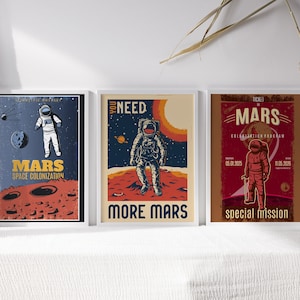 Gift Set of 3 Mars posters for teenager, NASA wall art, Astronaut wall art, space decor for kids, space walk,    Educational space wall art
