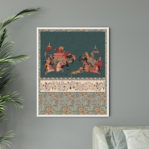 Indian folk art, Mughal painting, Living room decor Indian painting, Boho wall art printable, Indian vintage boho wall art, Indian poster