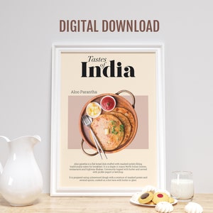 Affiche Aloo parantha, art culinaire indien Desi, art culinaire asiatique, impression cuisine indienne colorée, art mural Desi, art mural cuisine, décoration de restaurant