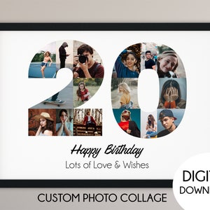 20th birthday photo collage gift, 20th anniversary gift, number photo collage, 20th birthday sign, Birthday gift, gift for her and him