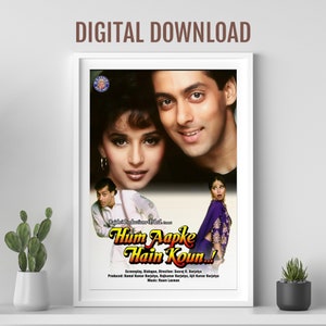 Hum Aapke Hain Koun movie poster, Desi Wall art, Bollywood movie poster, retro Bollywood poster, Indian film poster, Iconic movie,