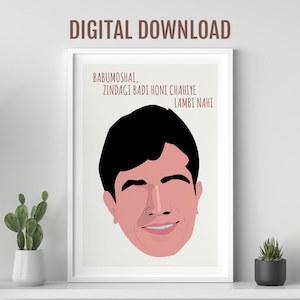 Rajesh Khanna poster, Anand movie, Unique gift for her, Desi Wall art, Bollywood movie poster, Indian film poster, Babumoshai