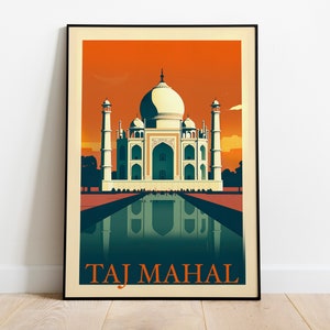 Taj Mahal printable download, India travel posters, Vintage India travel print, retro city wall art, travel wall art print, travel poster
