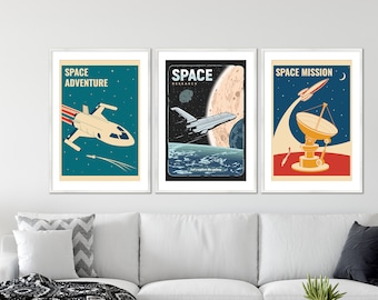 Set of 3 Space prints, Space wall art, NASA wall art, Teenager bedroom print, space decor for kids, Rocket poster, educational space poster