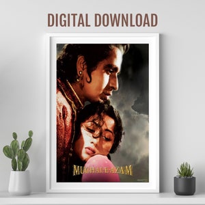 Mughal E Azam movie poster, Desi Wall art, Bollywood movie poster, retro Bollywood poster Indian film poster, Dilip Kumar poster, Madhubala