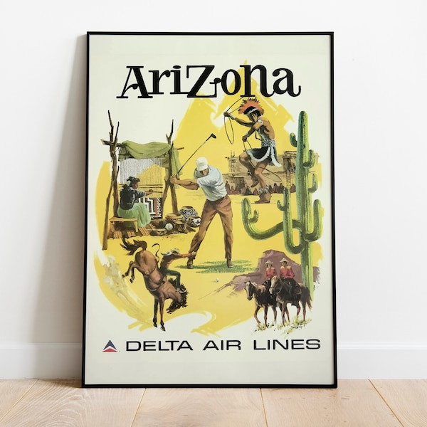 Delta Airlines poster, Arizona travel poster, Arizona print, Airline print, Vintage travel poster, Retro travel print, Retro airline print