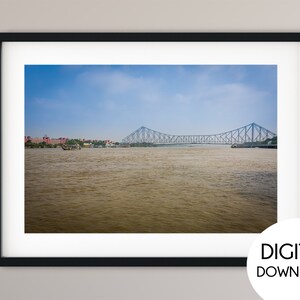 コルカタのハウラー橋、フーグリー川、コルカタのポスター、インドのポスター、インドの写真、印刷可能な壁アート、旅行ポスター、デジタルダウンロード