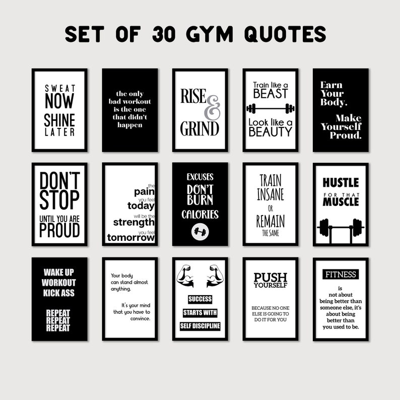 Set of 30 Gym Wall Art Bundle Home Gym Signs Gym Quotes Etsy