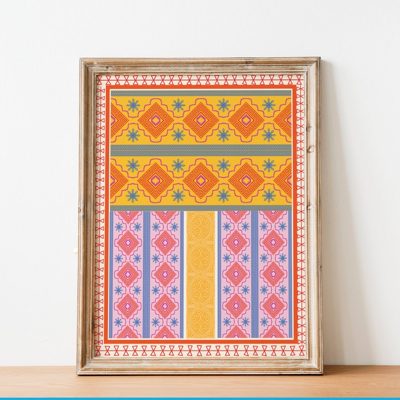 Set of 4 Colourful Indian floral art, Living room decor, Mughal art prints, Gallery wall set, Indian painting, Boho wall art printable image 5