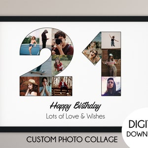 21st birthday photo collage gift, 21st anniversary gift, number photo collage, 21st birthday sign, Birthday gift, gift for her and him