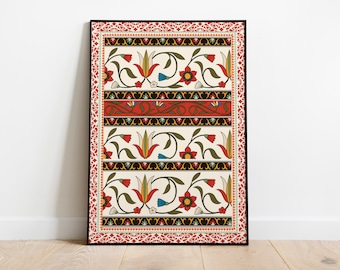 Indian folk art, Indian Mughal garden, Pichwai painting, Living room decor, Indian painting, Indian vintage boho wall art, Indian poster