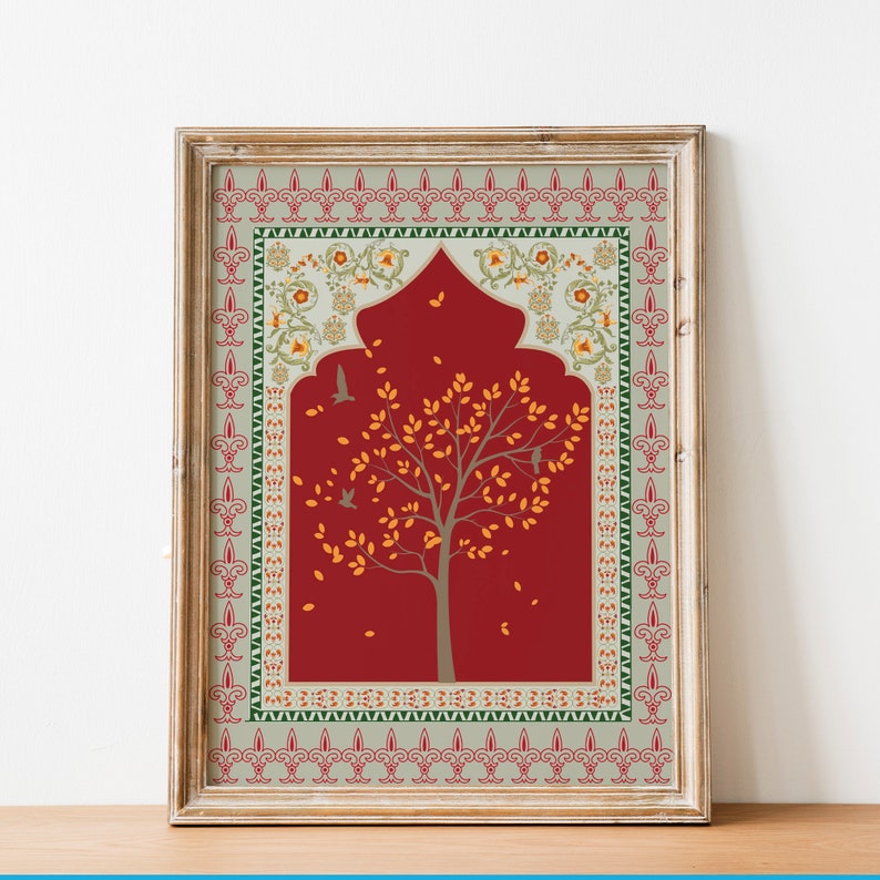 Set of 4 Colourful Indian floral art, Living room decor, Mughal art prints, Gallery wall set, Indian painting, Boho wall art printable image 4