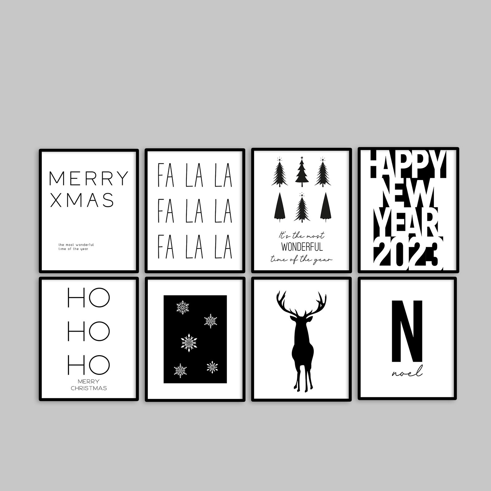 Christmas Gallery Wall Set, Minimal Christmas Home Decor, Christmas