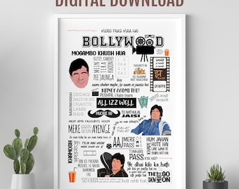 Collage de diálogos de Bollywood, diálogos de películas famosas, arte de Desi Wall, cartel de película india, cartel de película india retro, citas cinematográficas populares
