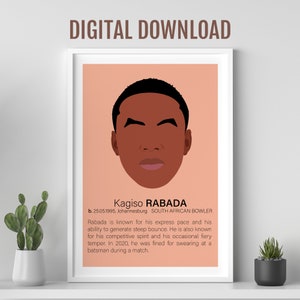 Kagiso Rabada Cricket poster, South African cricketer, Gift for cricket lover, Pop art poster, Celebrity poster, retro poster, IPL cricketer