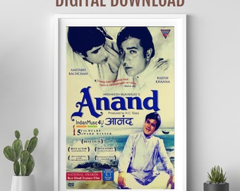 Anand movie poster, Desi Wall art, Bollywood movie poster, retro Bollywood poster, Amitabh  Bachchan, Indian film poster, Rajesh Khanna