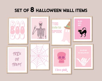 Pink Halloween decor, Set of 8 halloween prints, pink Halloween, pastel halloween decor, spooky decor, cute halloween, halloween printable