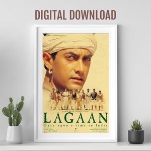 Pôster do filme Lagaan, arte de parede Desi, pôster do filme Bollywood, impressão artística Desi, pôster retrô de Bollywood, impressão de Aamir Khan, pôster do filme indiano