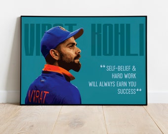 Citazione di Virat Kohli, poster Virat Kohli Cricket, arredamento sportivo indiano, regalo per gli amanti del cricket, poster pop art, poster di celebrità