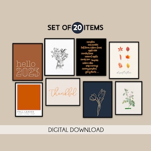 Thanksgiving printable gallery wall art bundle, Set of 20 prints, Fall printable wall art, Friendsgiving decor, Fall decorations, Autumn