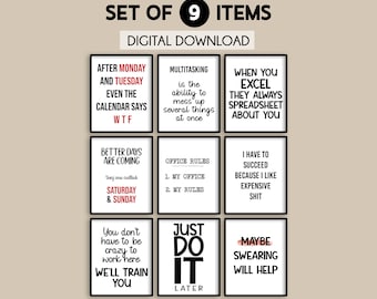 Funny office quotes digital posters, Set of 9 Office humour, Home Office decor, Print quotes, Office wall decor, Funny prints, Office prints