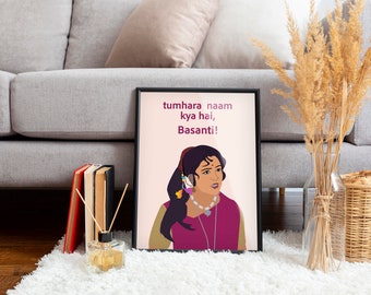 Basanti Google Tumhara Kya Naam Hai Cartel De La Película Sholay - Main Image