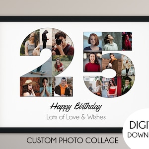 25th birthday photo collage gift, 25th anniversary gift, number photo collage, 25th birthday sign, Birthday gift, gift for her