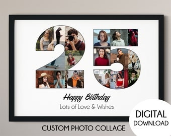 25th birthday photo collage gift, 25th anniversary gift, number photo collage, 25th birthday sign, Birthday gift, gift for her